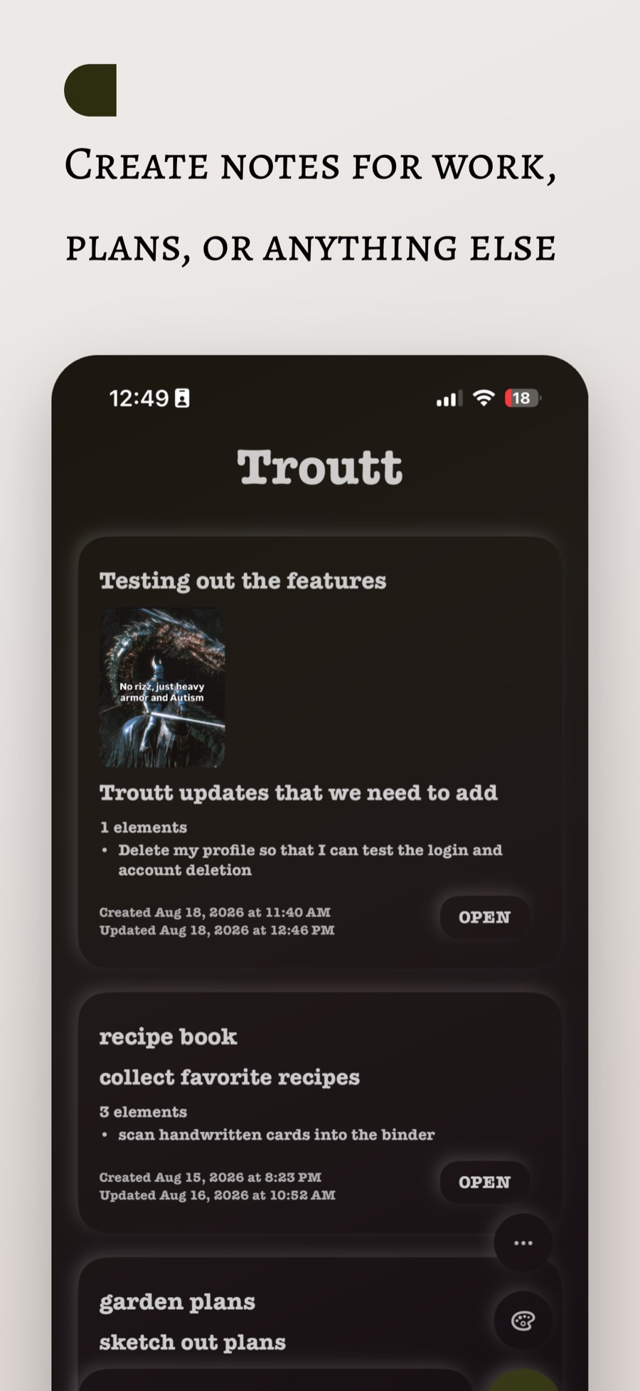 Troutt notes list